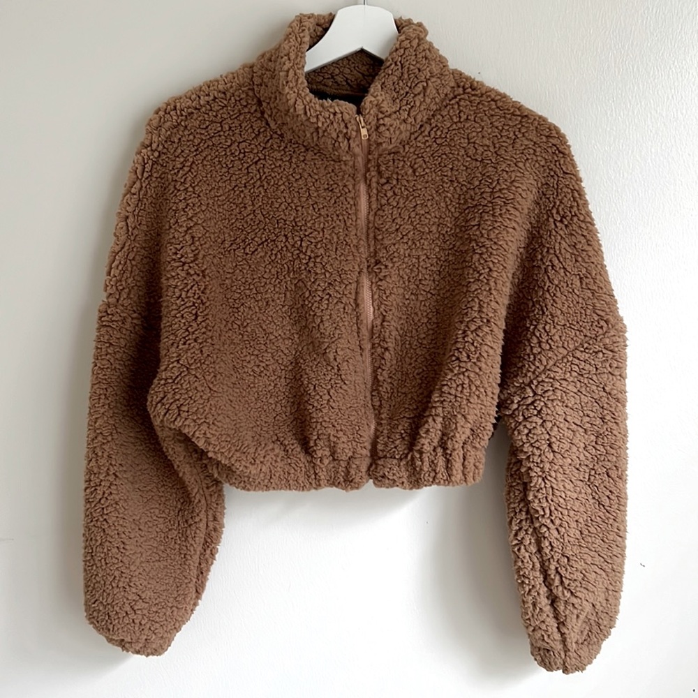 ZAFUL Women's Faux Fur Fuzzy Coat Full Zip Jacket Cropped Sweatshirt